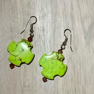 NWOT Lilly Bech Originals Green Marbled Stone Cross Dangle Earrings
